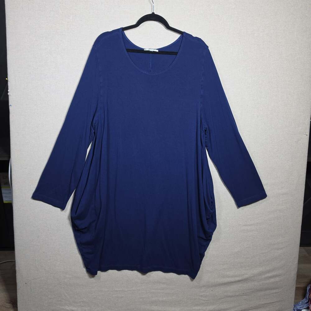 Bryn Walker Lantern Dress Womens L navy blue Rayon Spandex Lagenlook Long Sleeve